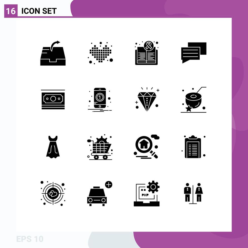 uppsättning av 16 modern ui ikoner symboler tecken för dollar meddelande medvetenhet utbildning hälsa redigerbar vektor design element