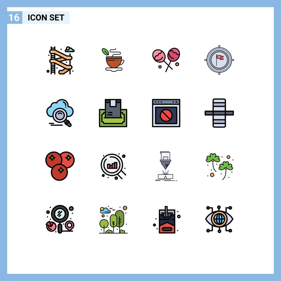 mobil gränssnitt platt Färg fylld linje uppsättning av 16 piktogram av data moln konfektyr fokus deadline redigerbar kreativ vektor design element