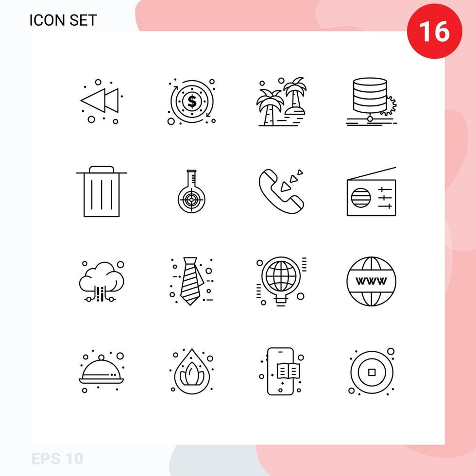 Packung mit 16 modernen Umrisszeichen und Symbolen für Web-Printmedien wie Recycling-Flussbaumdiagramm-Diagramm editierbare Vektordesign-Elemente vektor