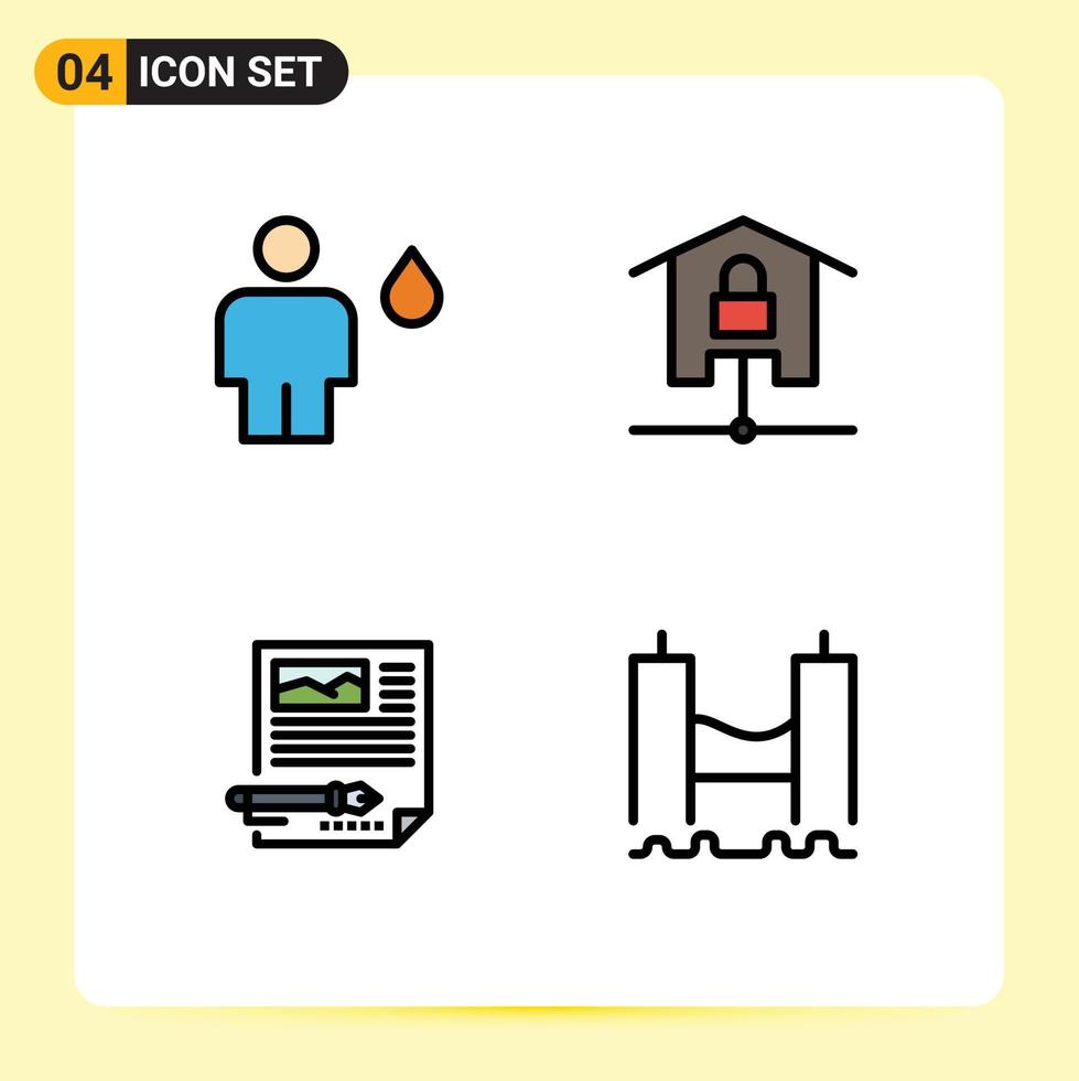 Packung mit 4 modernen Filledline-Flachfarben Zeichen und Symbolen für Web-Printmedien wie Avatar Smart Home Fire Home Artikel editierbare Vektordesign-Elemente vektor