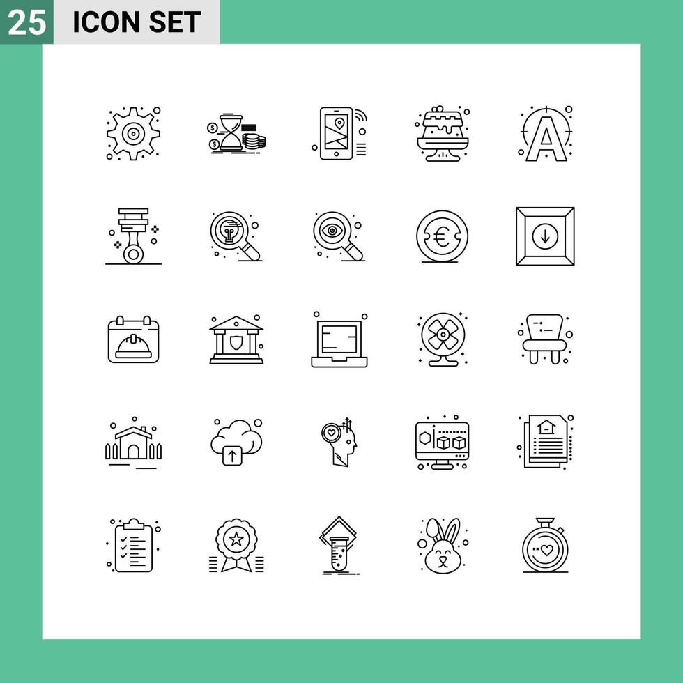 grupp av 25 rader tecken och symboler för redigera ljuv mynt mat dela med sig redigerbar vektor design element