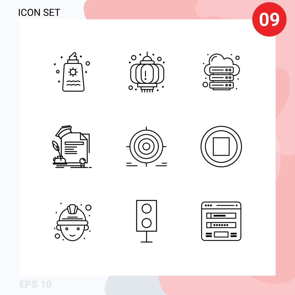 packa av 9 modern konturer tecken och symboler för webb skriva ut media sådan som tilldela grad firande certifikat server redigerbar vektor design element