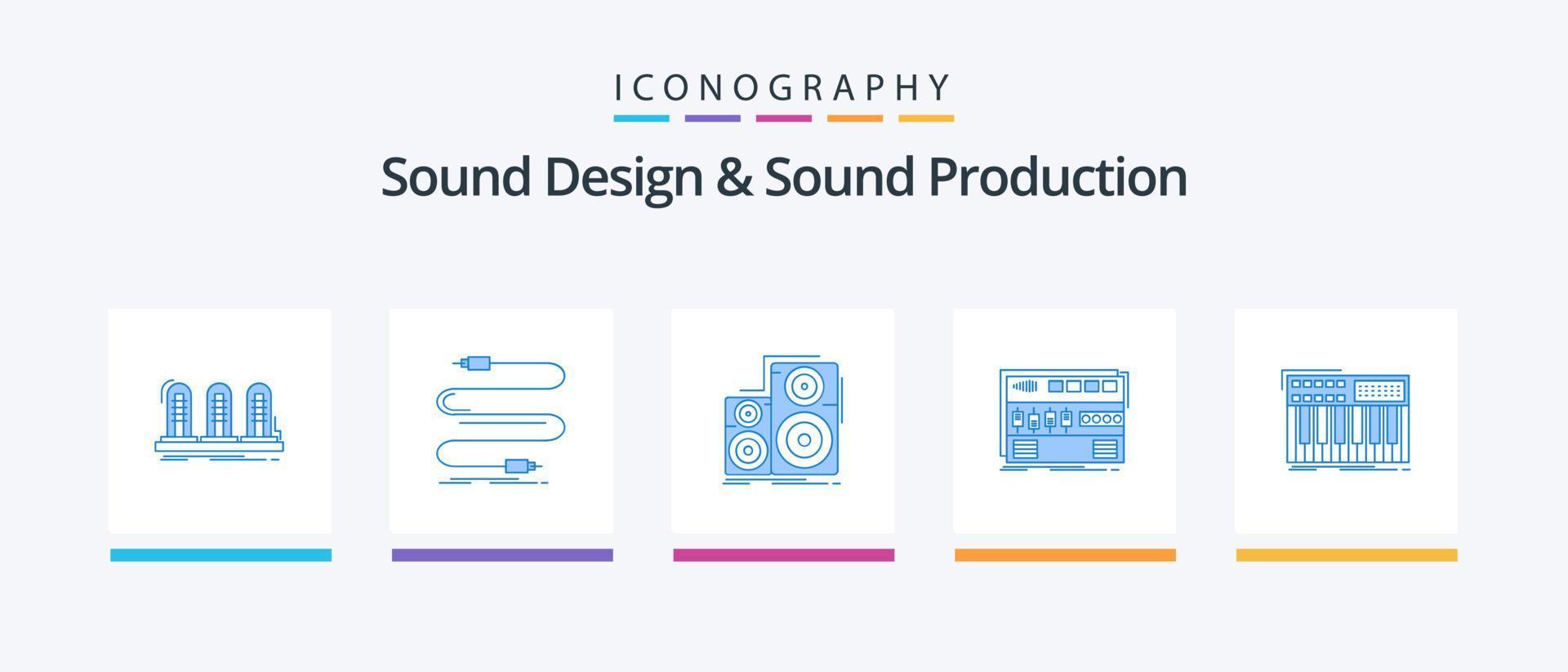 ljud design och ljud produktion blå 5 ikon packa Inklusive bemästra. studio. sladd. högtalare. hi-fi. kreativ ikoner design vektor