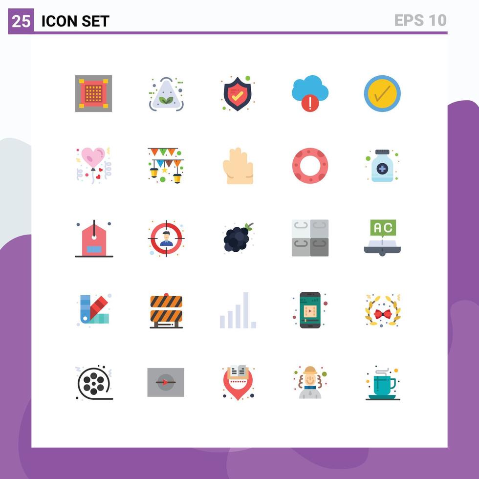25 universelle Flachfarben für Web- und mobile Anwendungen Benutzer-Tick-Recycling-Datenalarm editierbare Vektordesign-Elemente vektor