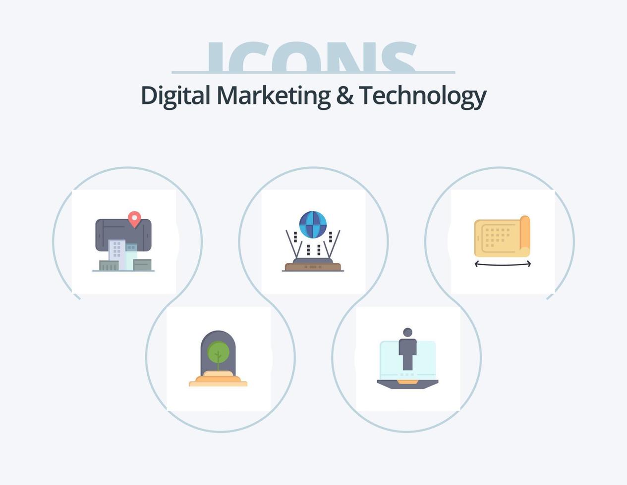 digital marknadsföring och teknologi platt ikon packa 5 ikon design. mobil. router. service. klot. förstärkt vektor