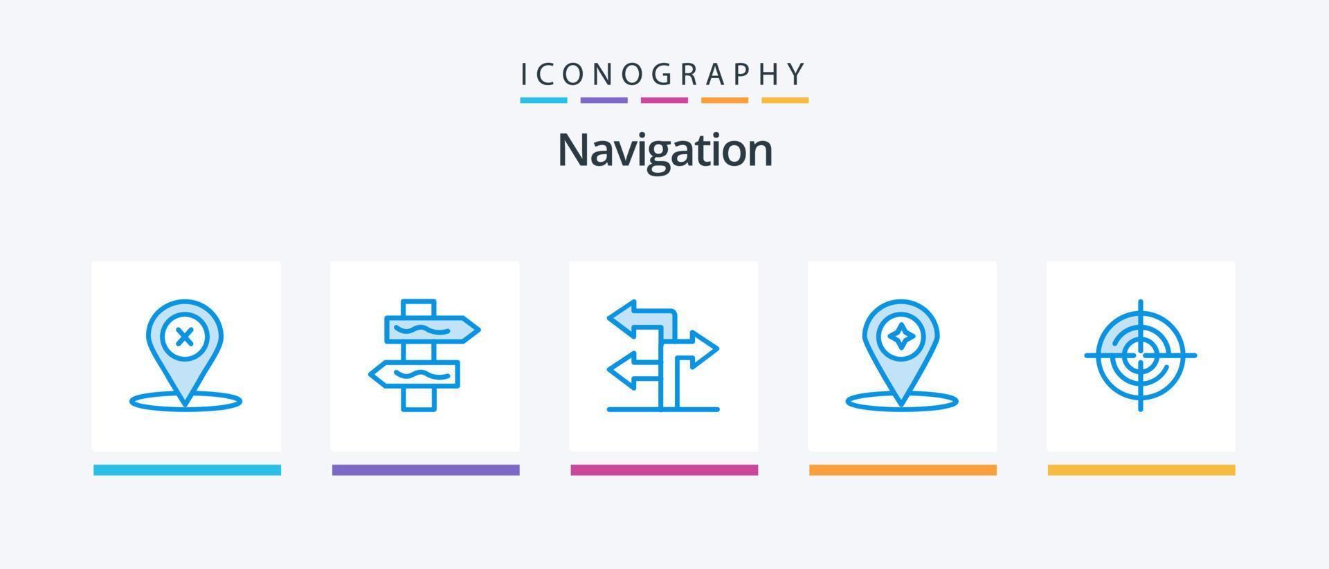 Navigation Blue 5 Icon Pack inklusive Navigation. GPS. Richtung. definieren. Navigation. kreatives Symboldesign vektor