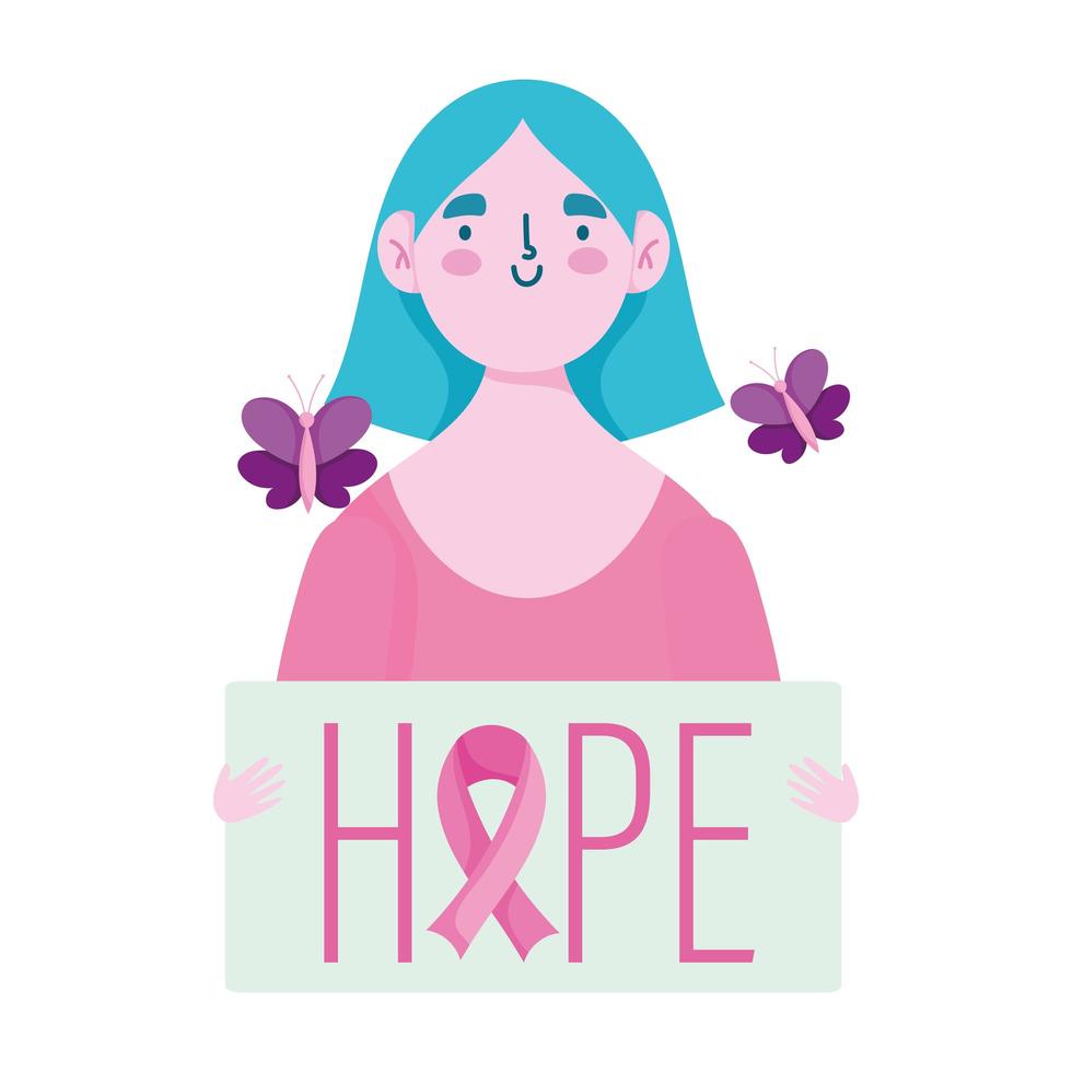 månad för medvetenhet om bröstcancer, kvinnafjärilar och budskap om hopp vektor