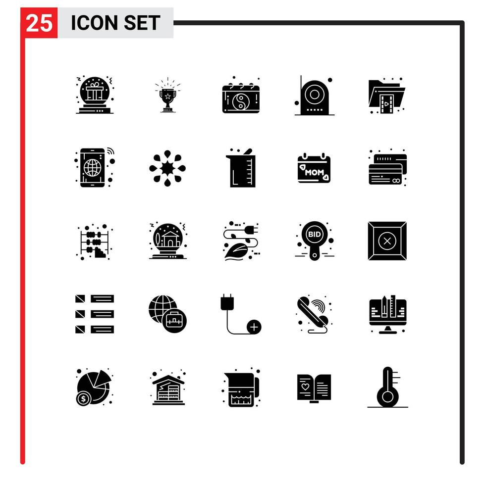 Stock Vector Icon Pack mit 25 Zeilen Zeichen und Symbolen für Geräte Mandarin Business Chinesischer Kalender editierbare Vektordesign-Elemente