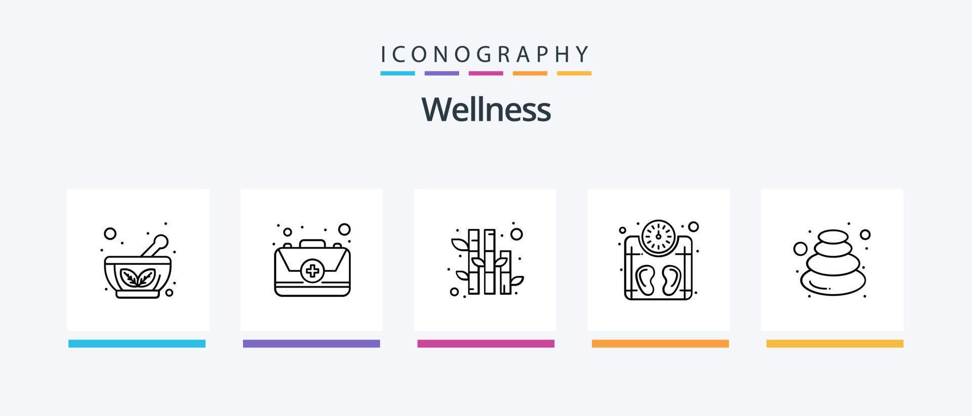 wellness linje 5 ikon packa Inklusive schema. tänder vård. skål. tandborste. borsta. kreativ ikoner design vektor