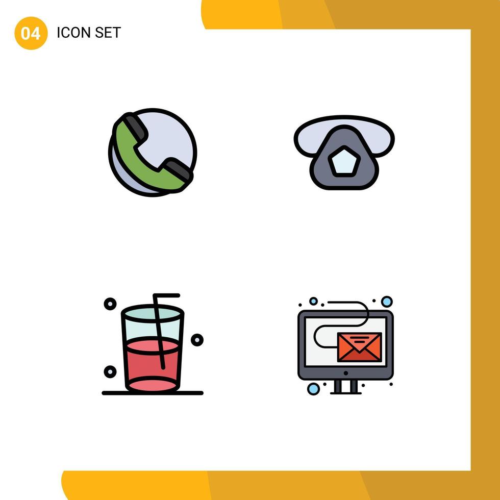 Satz von 4 kommerziellen Filledline-Flachfarbpaketen für E-Commerce-Wasser-Handy-E-Mail-editierbare Vektordesign-Elemente vektor