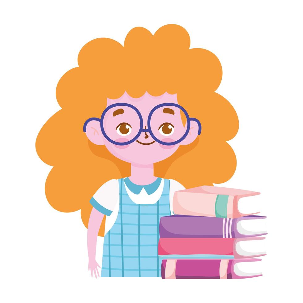 Schule, Studentin blondes Mädchen mit Stapel Bücher vektor