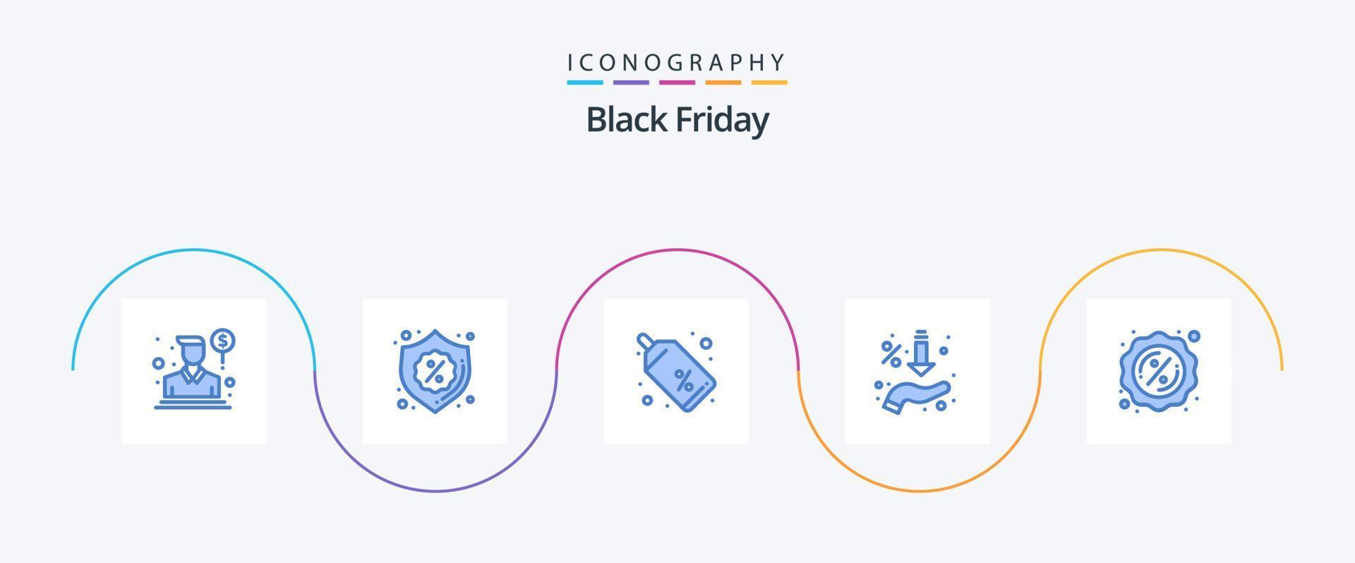 Black Friday Blue 5 Icon Pack inklusive Prozent. Hand. Rabatt. Verkauf. Pfeile vektor