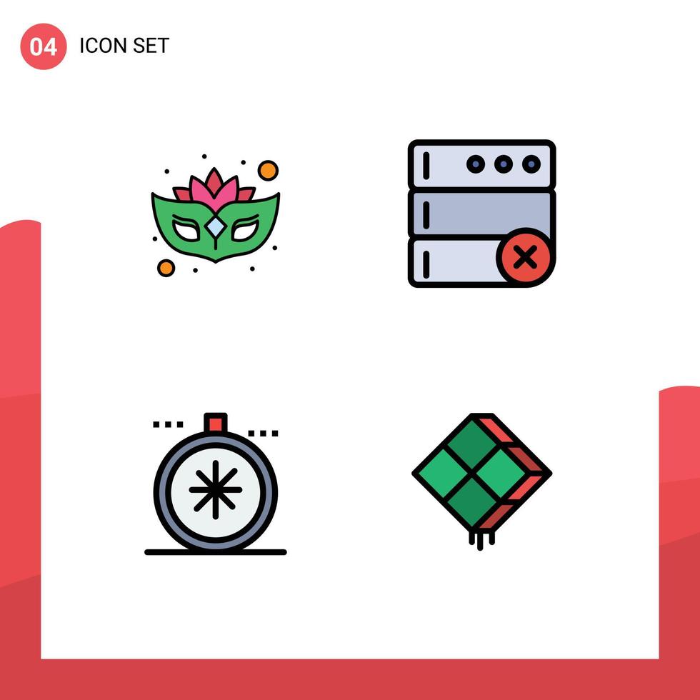 4 gefülltes flaches Farbkonzept für mobile Websites und Apps Karneval offene Datenbank Kompass Dekor editierbare Vektordesign-Elemente vektor
