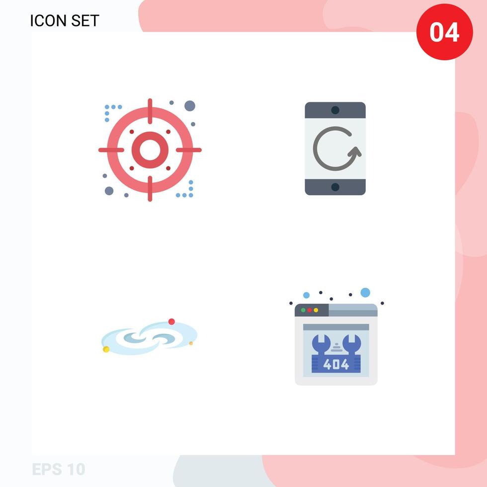grupp av 4 platt ikoner tecken och symboler för pil galax fokus kommunikation planeter redigerbar vektor design element