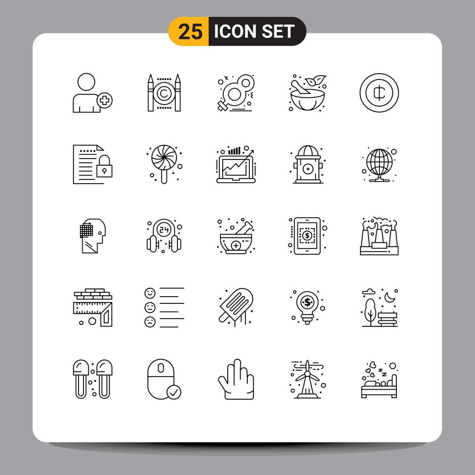 Stock Vector Icon Pack mit 25 Zeilenzeichen und Symbolen für E-Commerce-Bargeld acht Apothekenmörser editierbare Vektordesign-Elemente