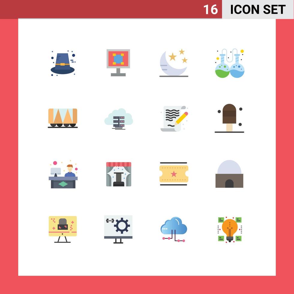 mobil gränssnitt platt Färg uppsättning av 16 piktogram av fordon forskning Ansökan labb stjärna redigerbar packa av kreativ vektor design element