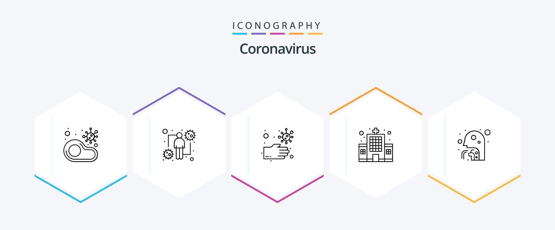coronavirus 25 linje ikon packa Inklusive hosta. klinik. viral. byggnad. ohälsosam vektor