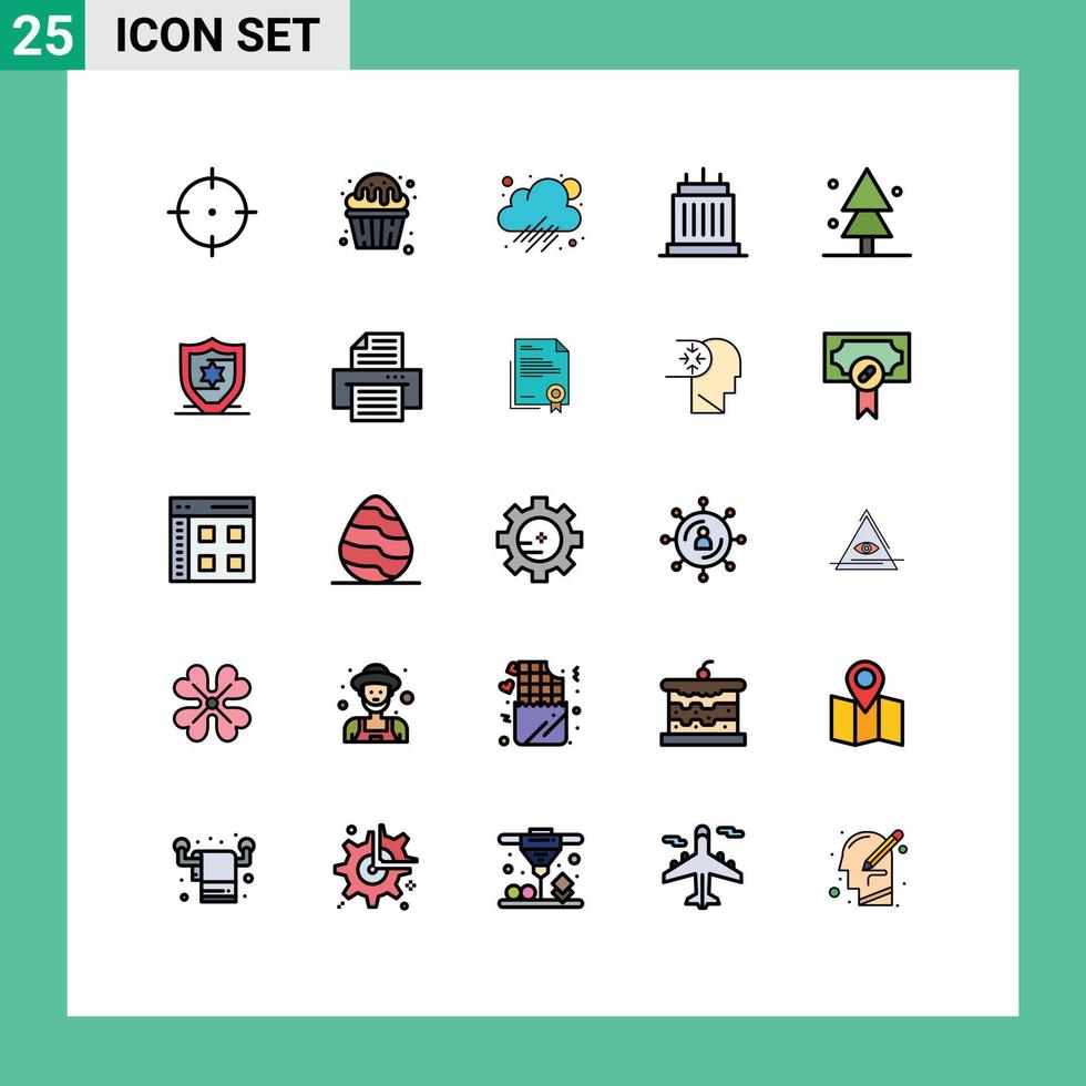 moderner Satz von 25 gefüllten Linien flachen Farben Piktogramm der Natur Real Cloud Property Estate editierbare Vektordesign-Elemente vektor