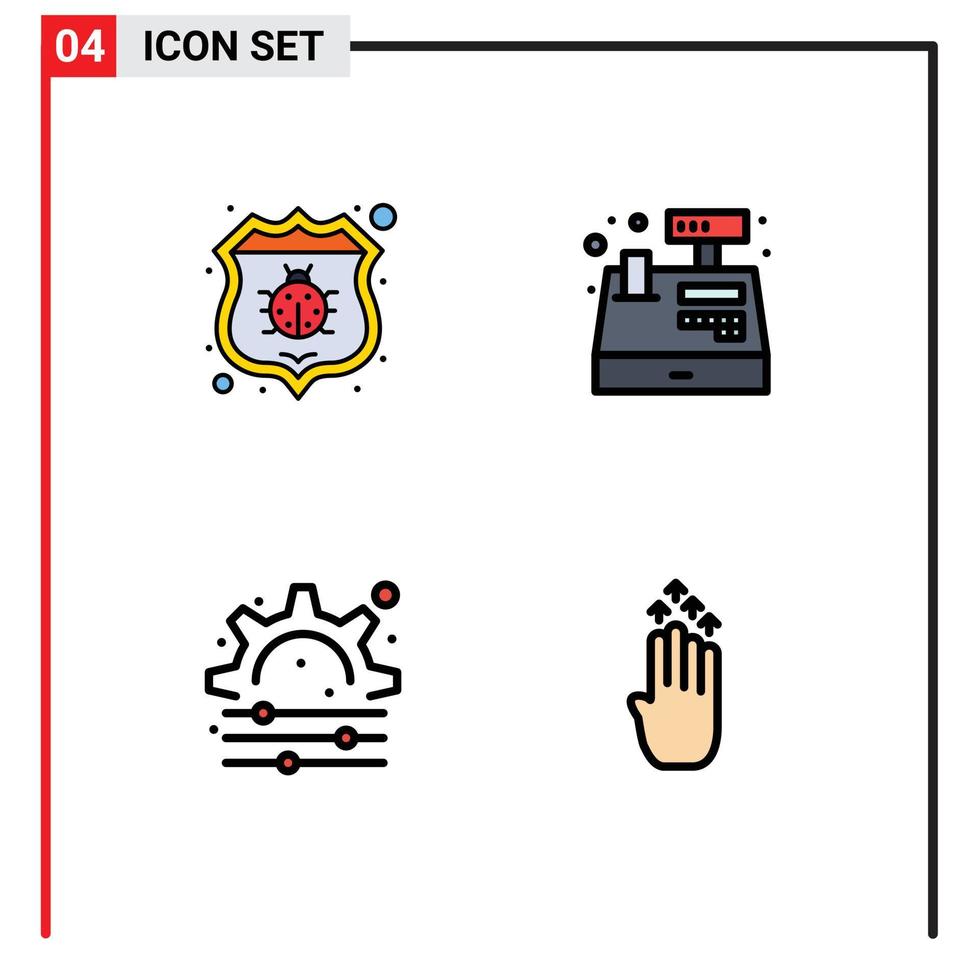 4 universelle Fillline-Flachfarben für Web- und mobile Anwendungen Antivirus-Prozesssicherheitsregister Finger editierbare Vektordesign-Elemente vektor