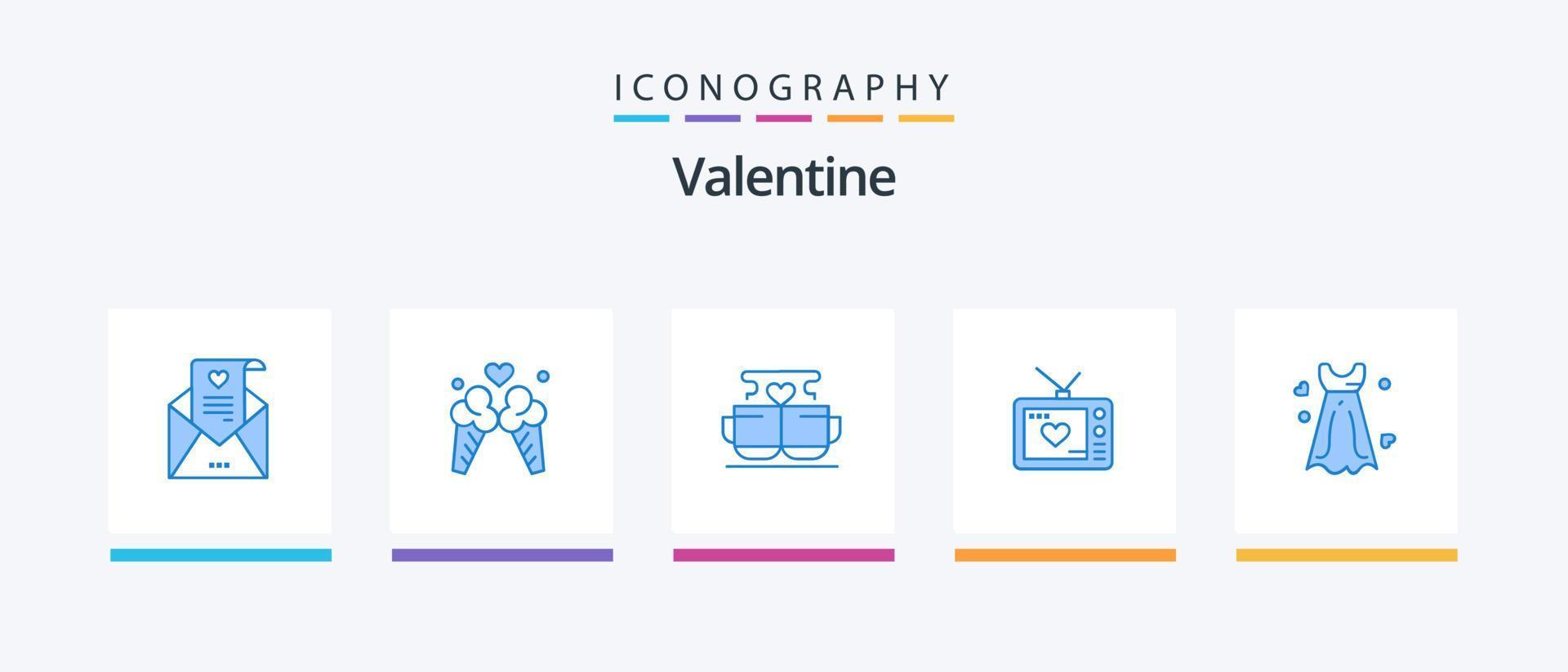 valentine blå 5 ikon packa Inklusive klänning. alla hjärtans dag. kopp. kärlek. alla hjärtans dag. kreativ ikoner design vektor