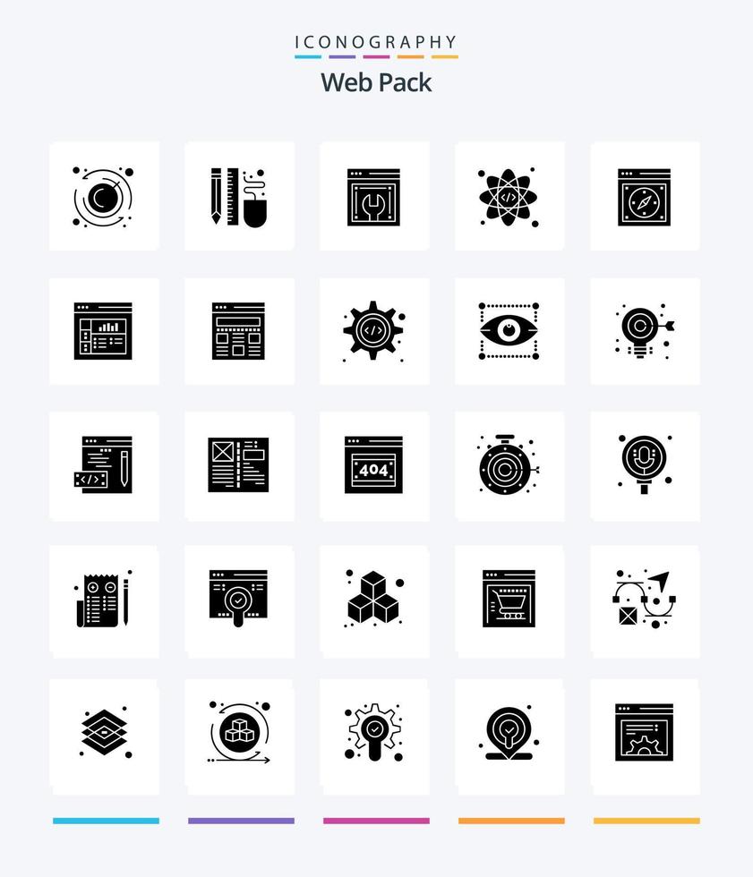 Creative Web Pack 25 Glyphen-Vollschwarz-Icon-Pack wie Seite. Browser. Web-Fortschritt. Kodierung. Netz vektor