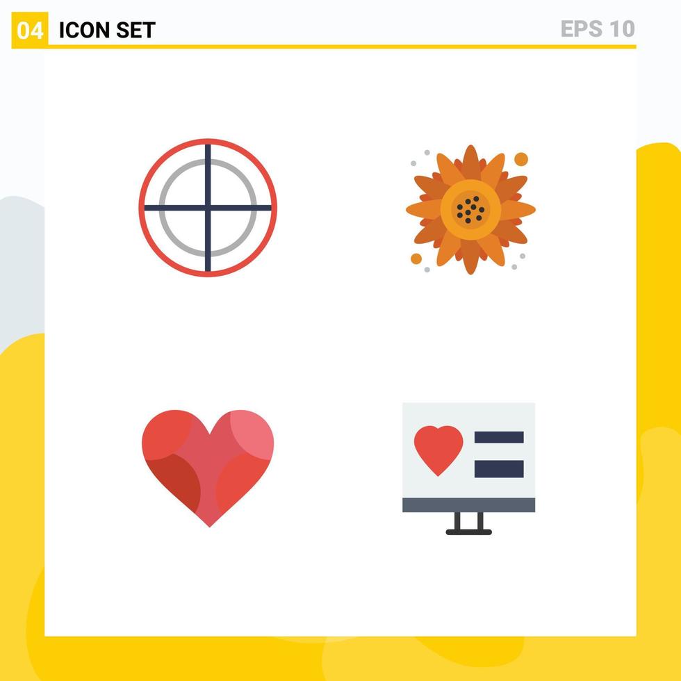 4 användare gränssnitt platt ikon packa av modern tecken och symboler av tjurar öga kärlek mål solros tycka om redigerbar vektor design element