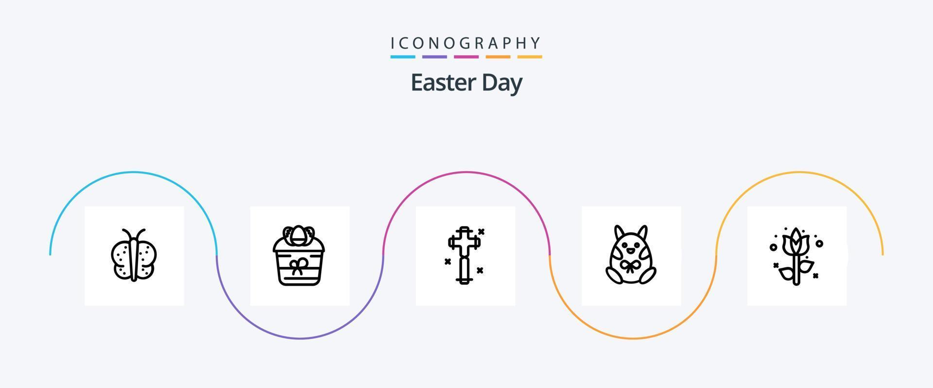 påsk linje 5 ikon packa Inklusive dekoration. bebis. växt. påsk. påsk vektor