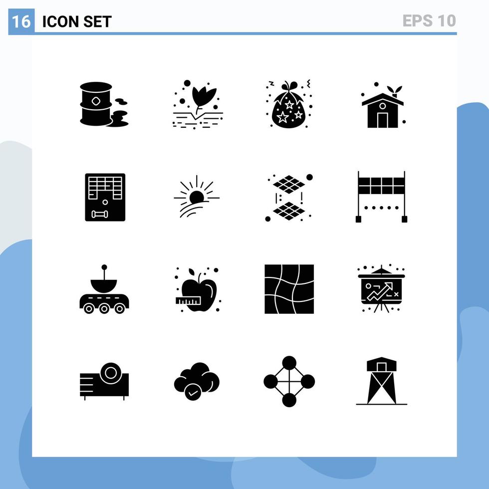 Gruppe von 16 soliden Glyphen Zeichen und Symbolen für Arkanoid-Ökologie-Haustasche Öko-Haus-Ferien bearbeitbare Vektordesign-Elemente vektor