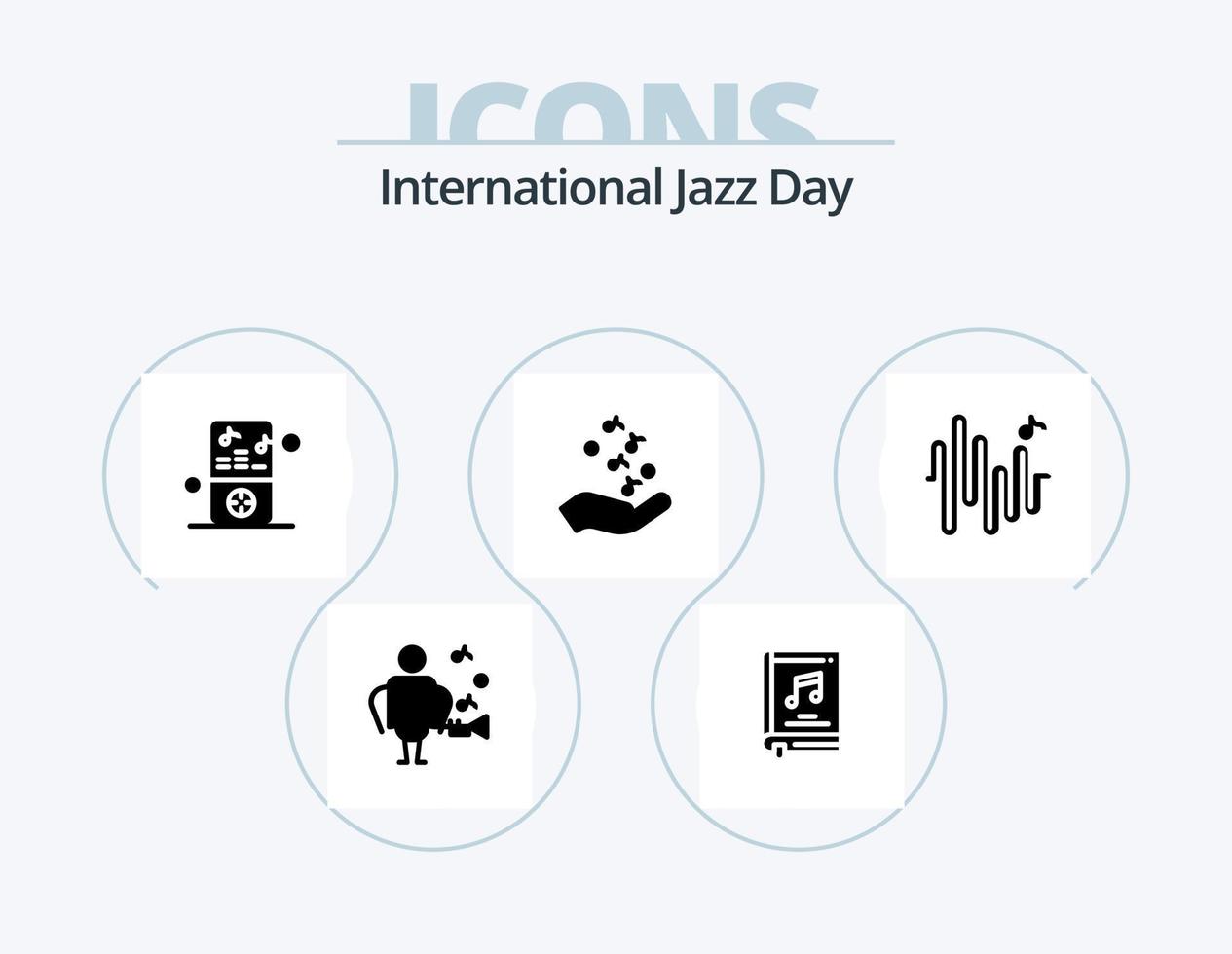 internationell jazz dag glyf ikon packa 5 ikon design. hand . musik . spelare. musik vektor