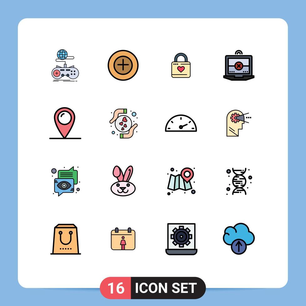 användare gränssnitt packa av 16 grundläggande platt Färg fylld rader av plats korsa låsa datoranvändning hjärta låsa redigerbar kreativ vektor design element