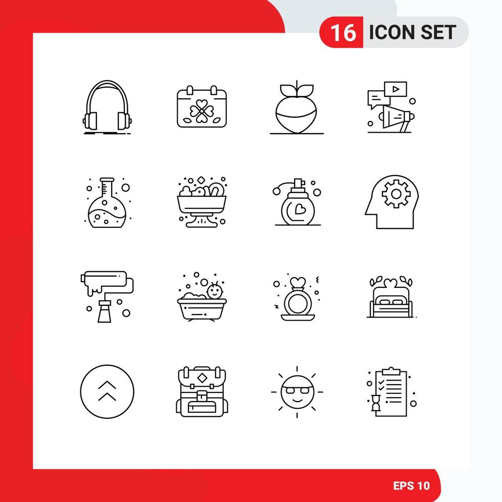 Stock Vector Icon Pack mit 16 Linienzeichen und Symbolen für die Vermarktung von YouTube-Blattvideogemüse editierbare Vektordesignelemente