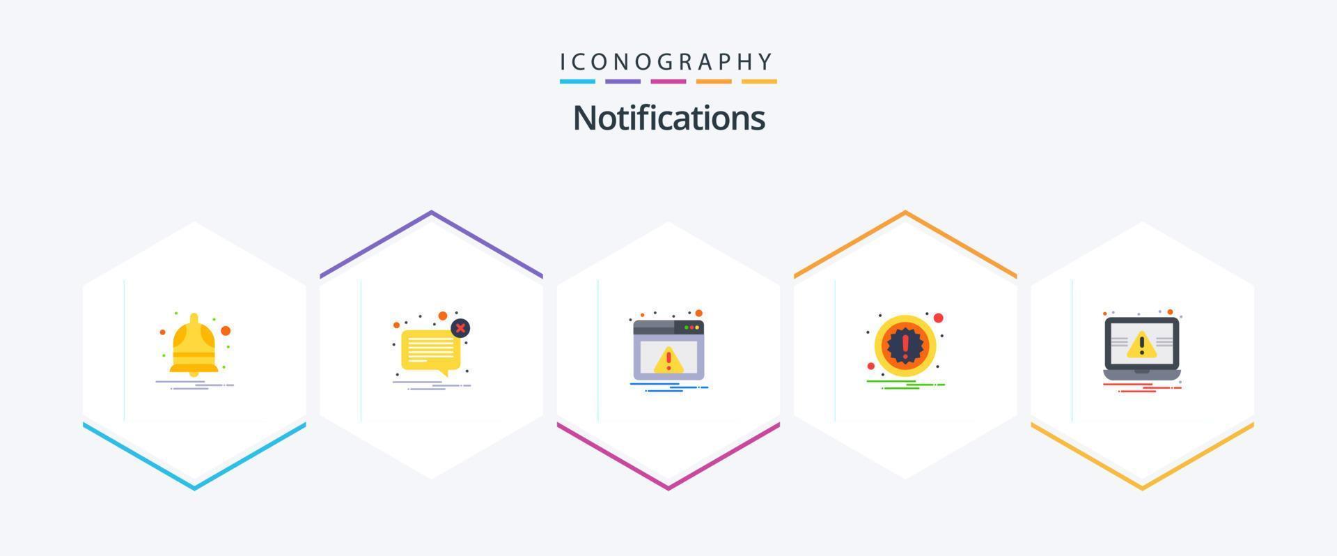 Benachrichtigungen 25 Flat Icon Pack inklusive Laptop. Benachrichtigung. nicht. Aufmerksamkeit. Warnung vektor