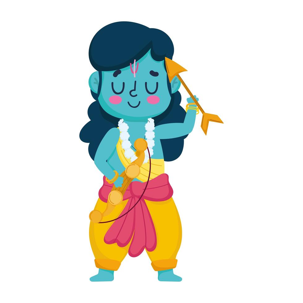 Lord Rama Cartoon mit Pfeil und Bogen isoliert Ikonenstil vektor