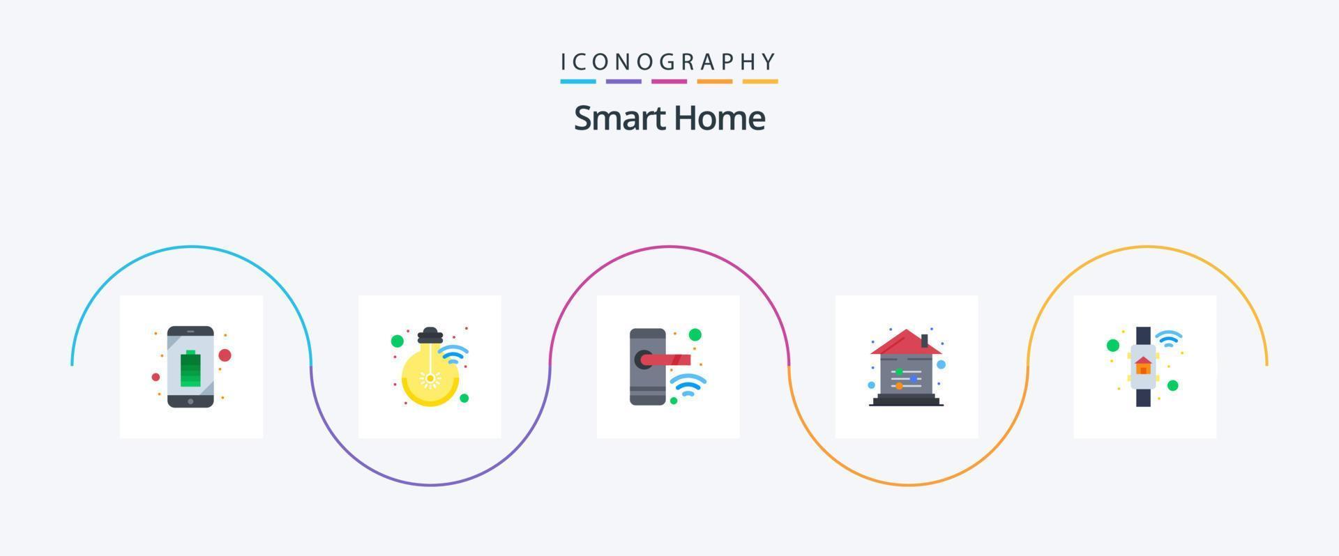 Smart Home Flat 5 Icon Pack inklusive Steuerung. Möglichkeit. schlau. Laptop. schlau vektor