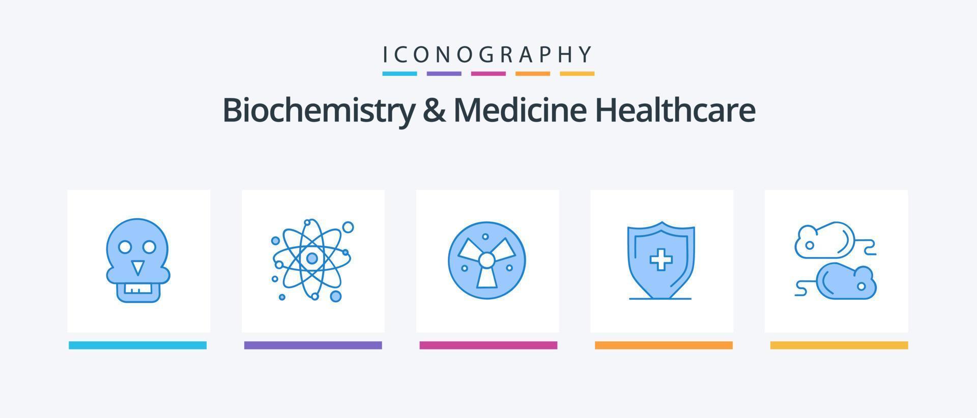 Biochemie und Medizin Healthcare Blue 5 Icon Pack inklusive Testng. Schild. Strahlung. Planke. Krankenhaus. kreatives Symboldesign vektor