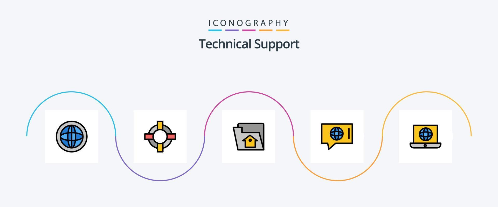 Technische Support-Leitung gefüllt Flat 5 Icon Pack inklusive Welt. Service. Heimat. technisch. Plaudern vektor