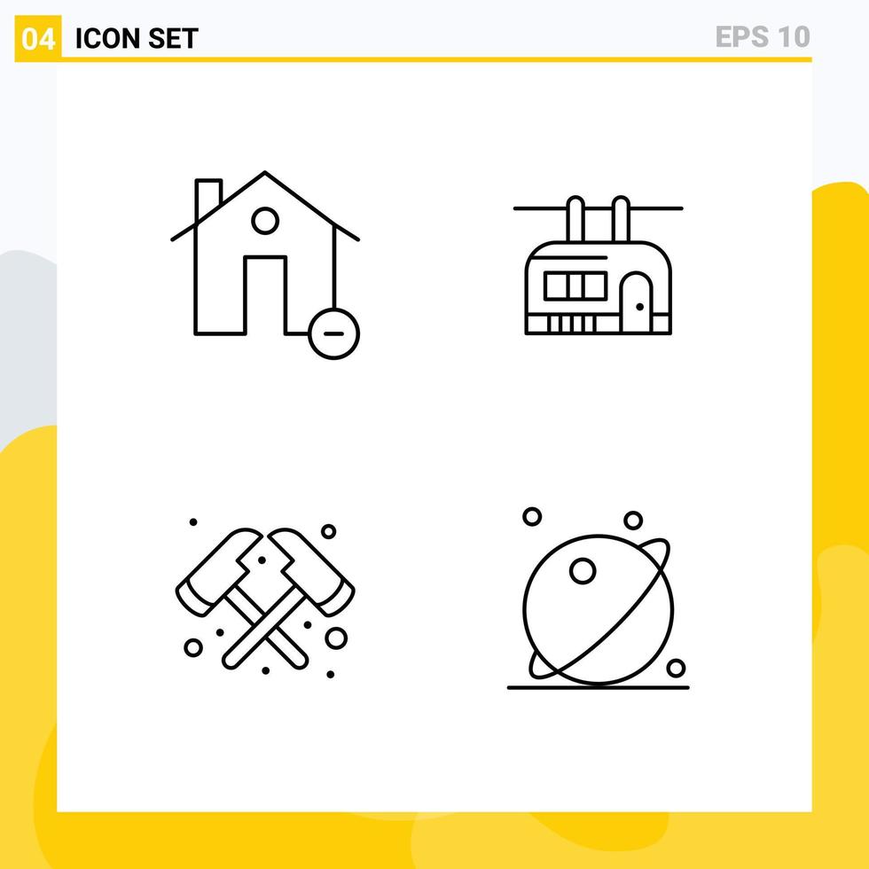 Benutzerschnittstellenpaket mit 4 grundlegenden Filledline-Flachfarben von Gebäuden Axt Haus Straßenbahn Feuerwehrmann editierbare Vektordesign-Elemente vektor