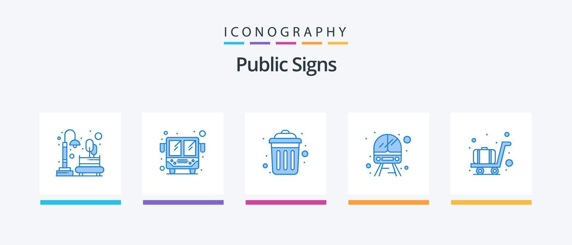 offentlig tecken blå 5 ikon packa Inklusive flygplats. tåg. service. återvinna. kreativ ikoner design vektor