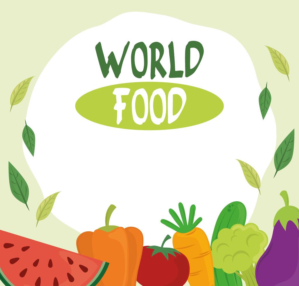 världens matdag, hälsosam livsstil frukt grönsaker diet affisch vektor
