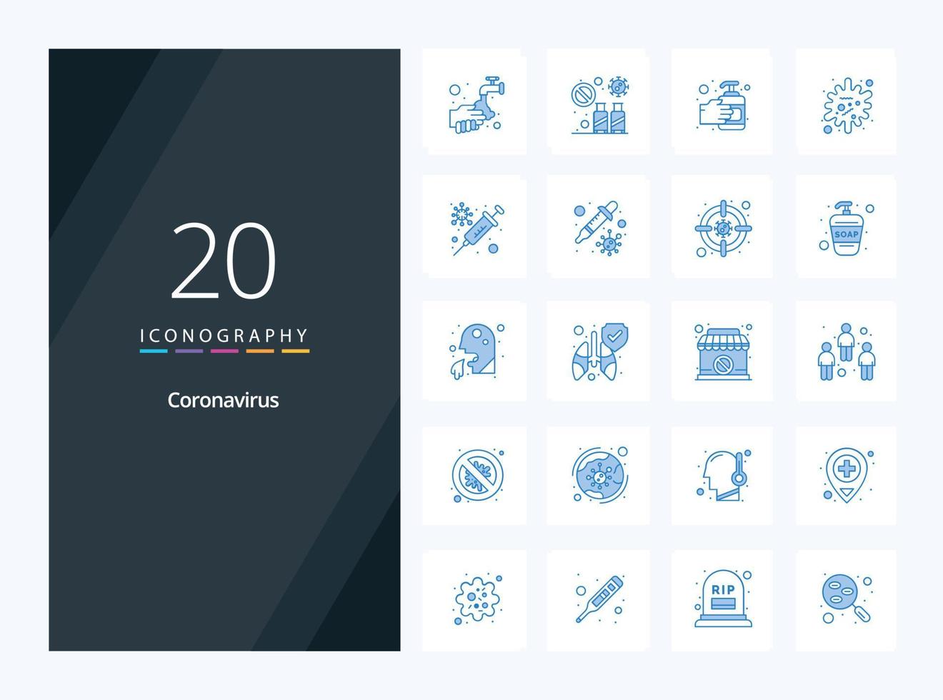 20 coronavirus blå Färg ikon för presentation vektor