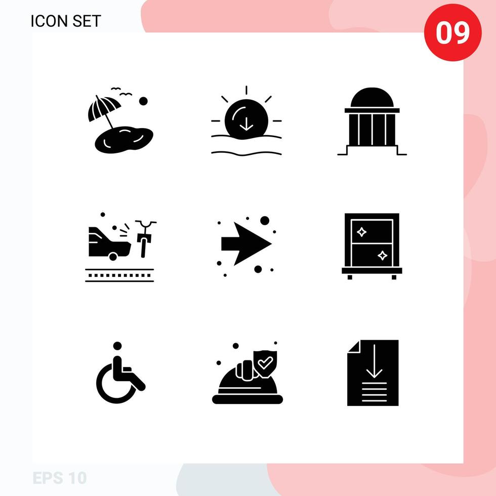uppsättning av 9 modern ui ikoner symboler tecken för pil bil arkitektur cykel inleda redigerbar vektor design element
