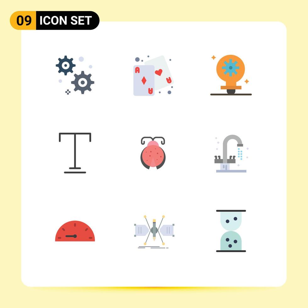 9 universell platt färger uppsättning för webb och mobil tillämpningar badrum nyckelpiga miljö insekt Understrykning redigerbar vektor design element