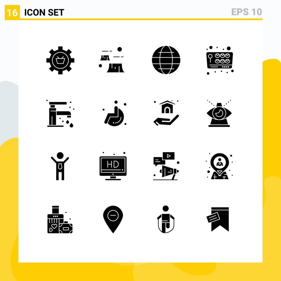användare gränssnitt packa av 16 grundläggande fast glyfer av spela joystick avskogning värld internet redigerbar vektor design element
