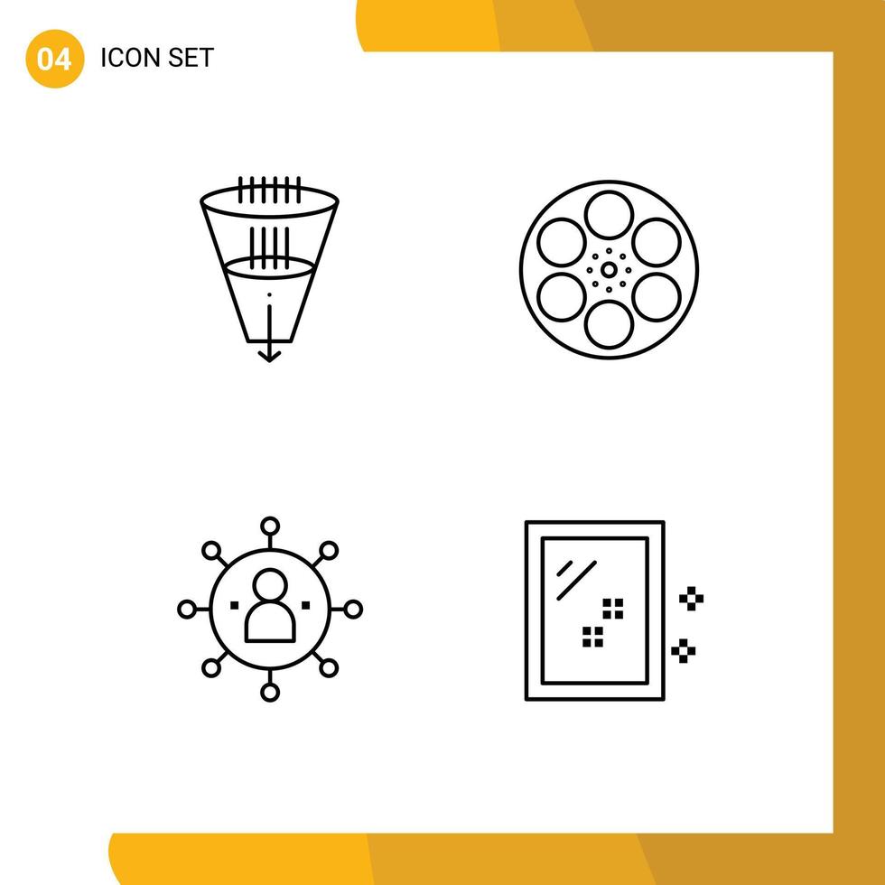 universelle Symbolsymbole Gruppe von 4 modernen Fillline-Flachfarben von Datenbandfiltrationsfilmgruppen editierbare Vektordesign-Elemente vektor