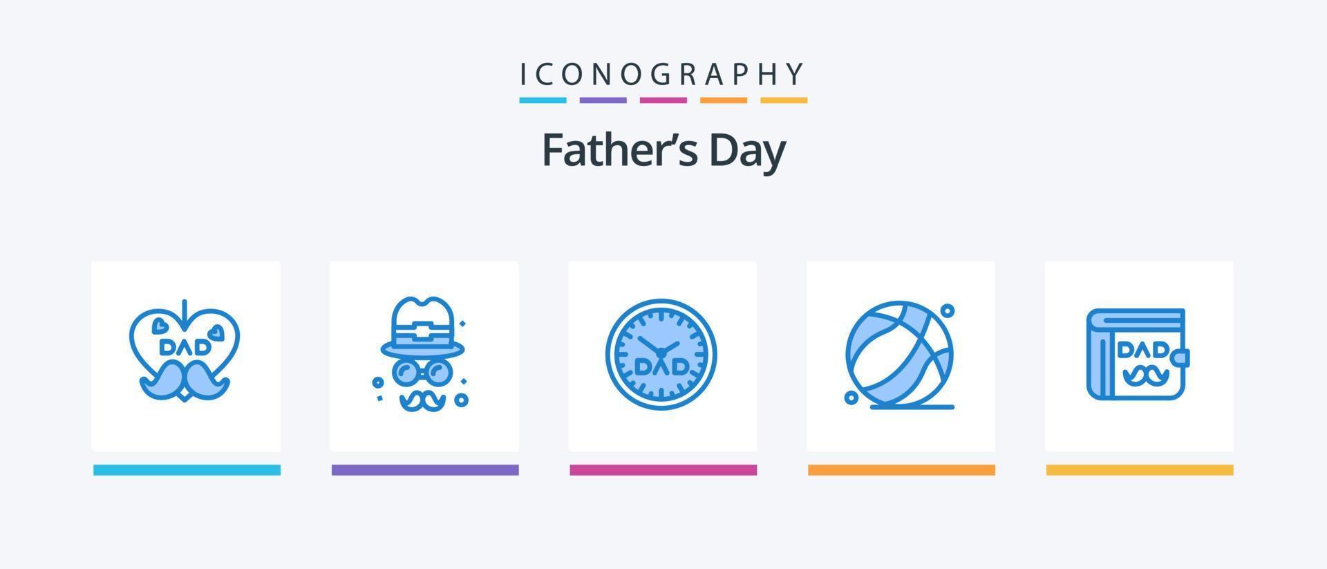 fäder dag blå 5 ikon packa Inklusive pappa. fäder dag. klocka. far. korg boll. kreativ ikoner design vektor