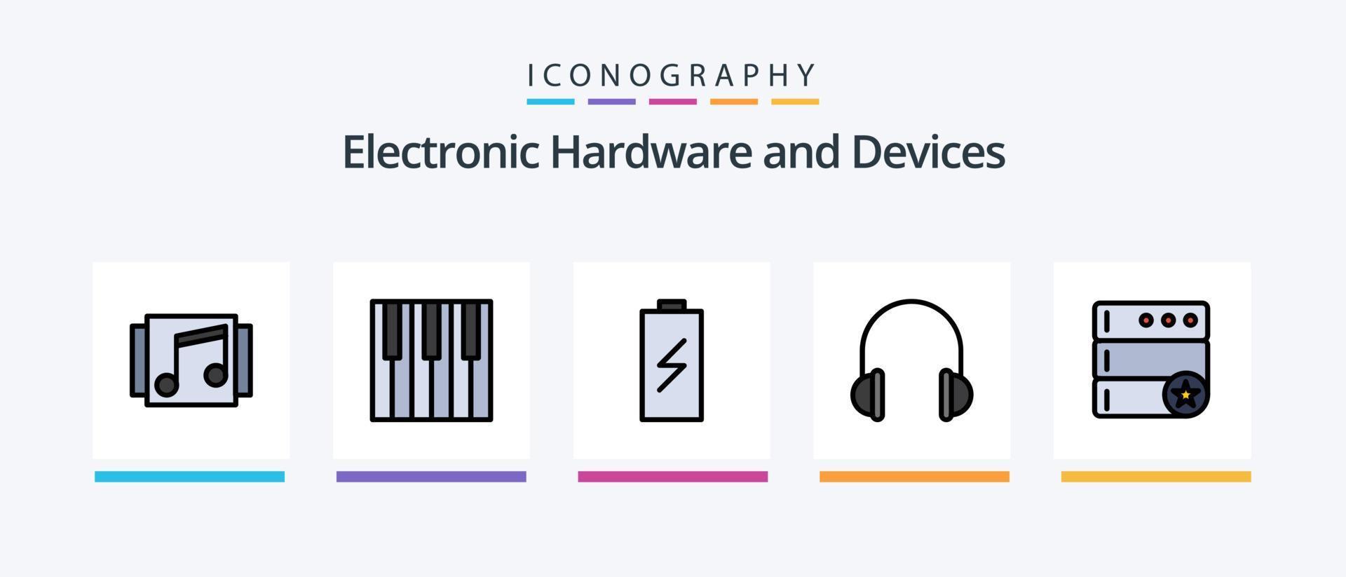 enheter linje fylld 5 ikon packa Inklusive elektricitet. laddning. ljud. avgift. signal. kreativ ikoner design vektor