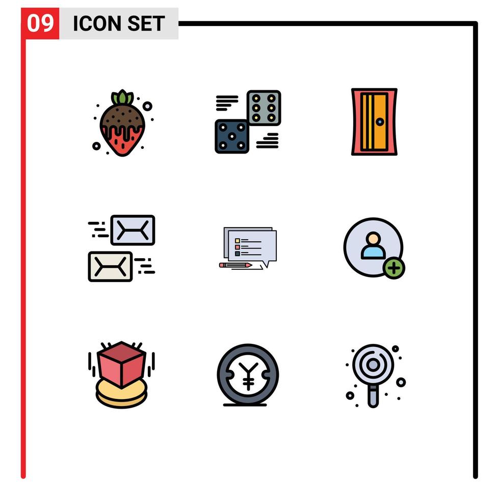 packa av 9 modern fylld linje platt färger tecken och symboler för webb skriva ut media sådan som chatt brev fem e-post adress redigerbar vektor design element