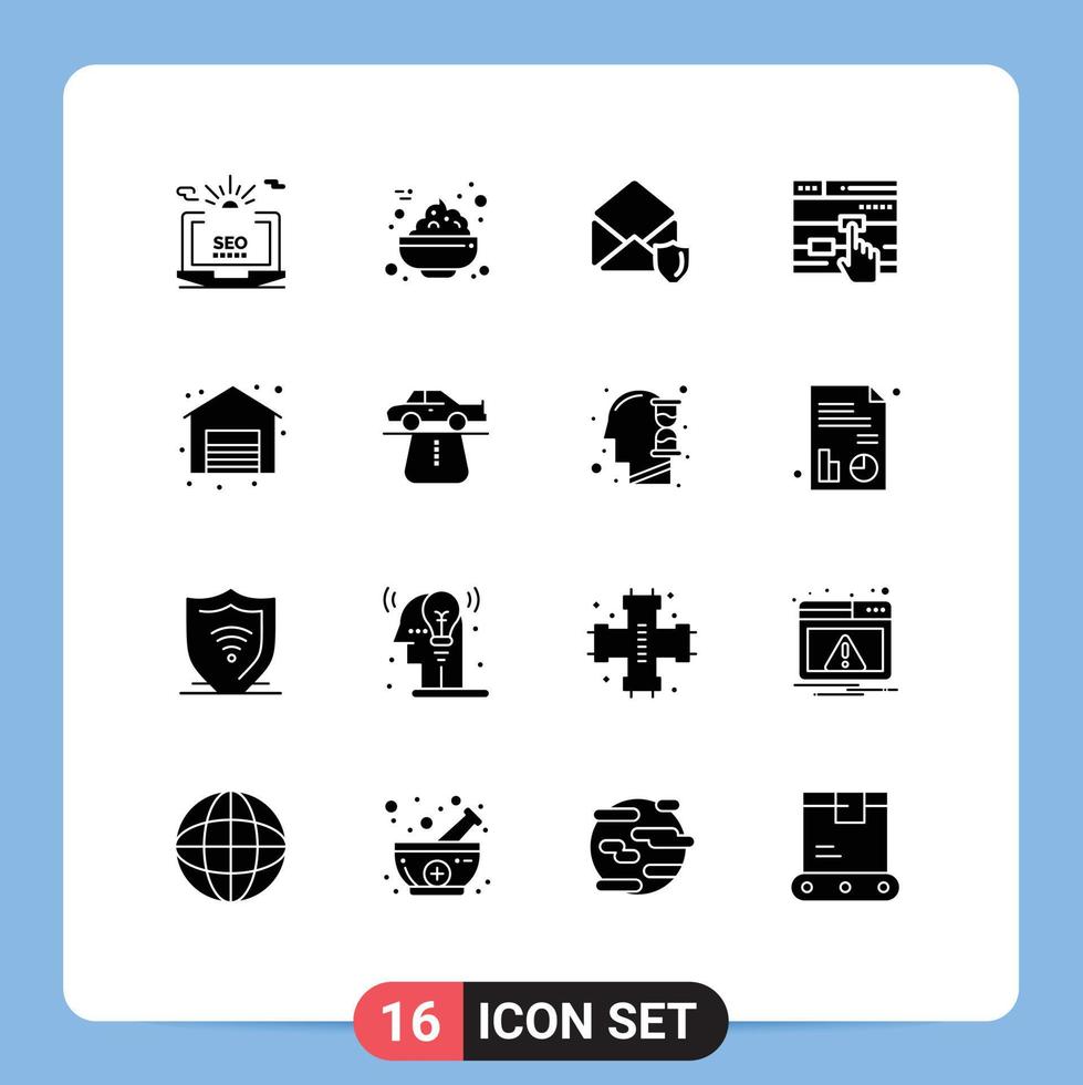 Satz von 16 kommerziellen soliden Glyphen-Paketen zum Einkaufen von Web gdpr-Touch-Klick editierbare Vektordesign-Elemente vektor