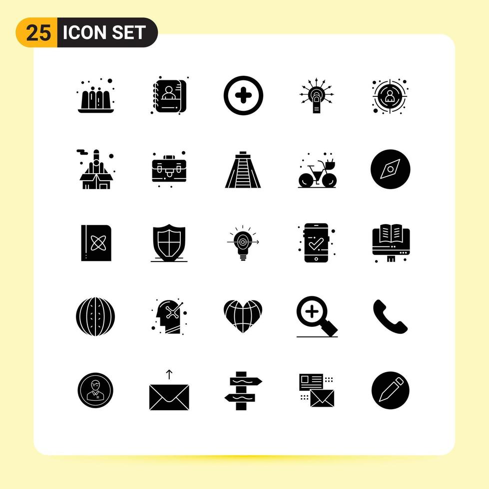 25 tematiska vektor fast glyfer och redigerbar symboler av mål kund seo Lägg till Rör här ok redigerbar vektor design element