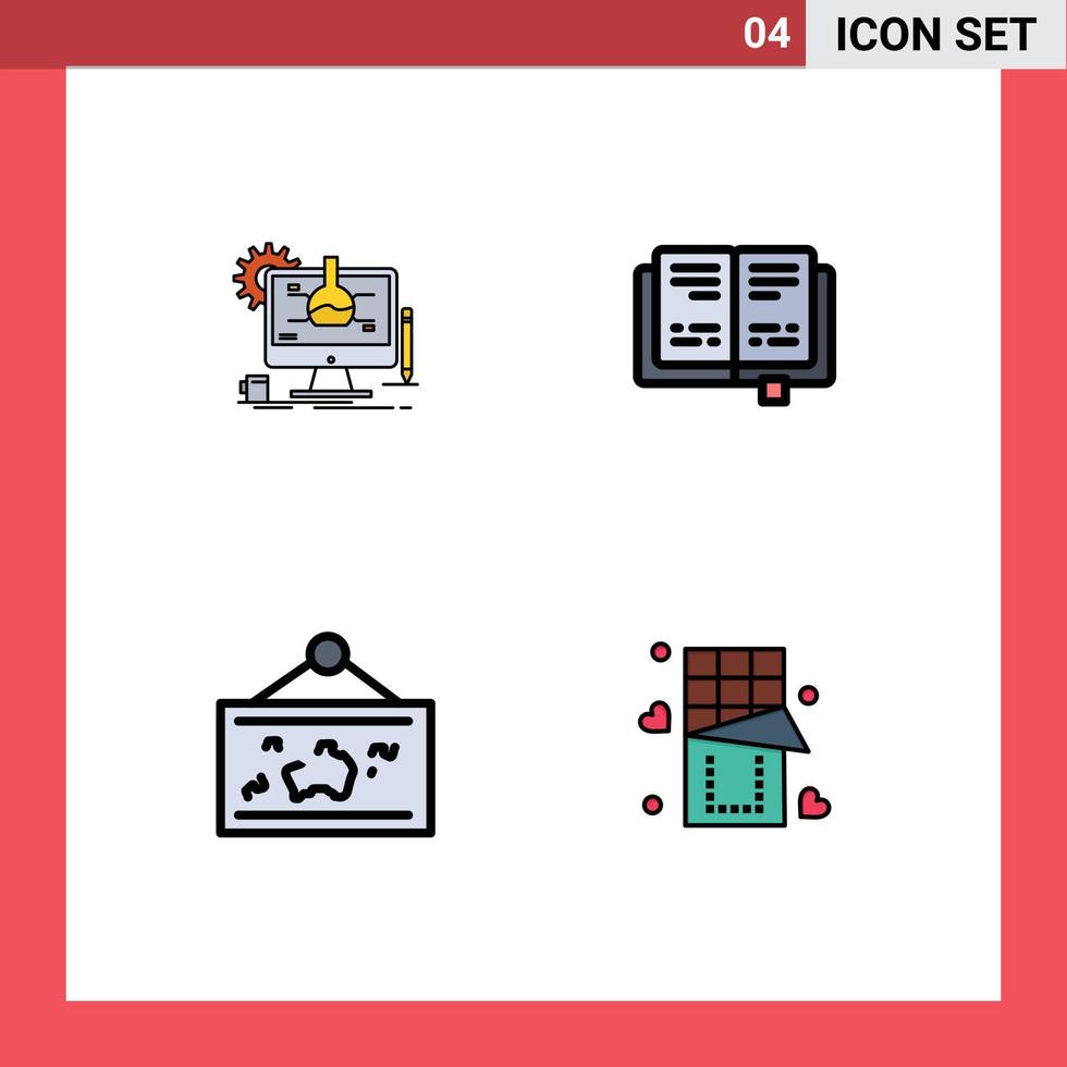 Benutzerschnittstellenpaket mit 4 Grundlinien-Flachfarben von bearbeitbaren Vektordesign-Elementen für chemische Hang-Technologie-Wissensbilder vektor
